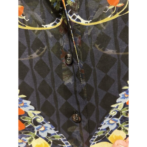 Cabi Blouse Women Small Navy Floral Sheer Button Front Artsy Bloomcore Office - Picture 4 of 9